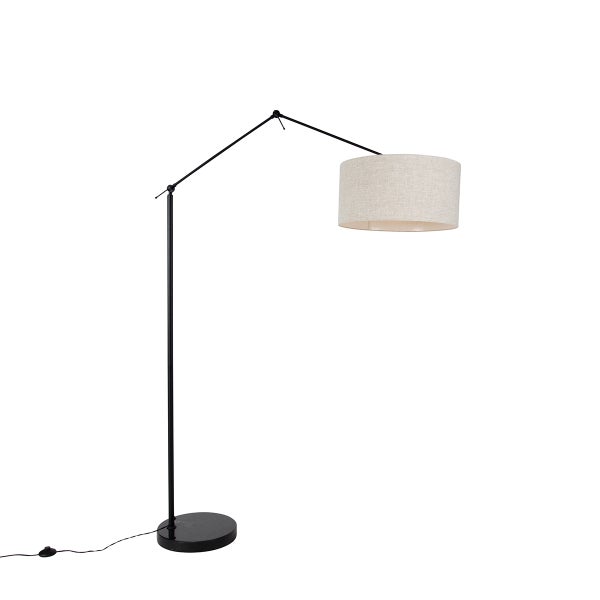 QAZQA - Design Stehleuchte I Stehlampe I Standleuchte I Lampe I Leuchte schwarz mit Schirm hellgrau 50 cm verstellbar - Editor I Wohnzimmer I Schlafzimmer - Stahl Länglich - LED geeignet E27