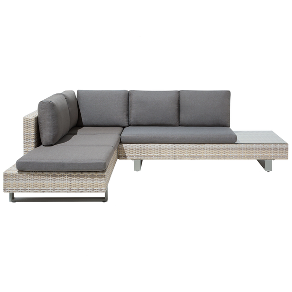 Garten Ecksofa mit Tisch 5-Sitzer LANCIANO rechtsseitig Polyrattan Grau