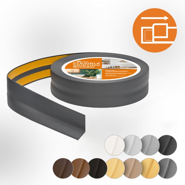 Quest Weichsockelleiste Selbstklebend 18 x 18 mm, PVC, Flexibel, Dunkelgrau, 5 Meter