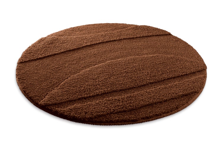 Runder Badeteppich in Braun mit Blattmuster aus weichem Material.
