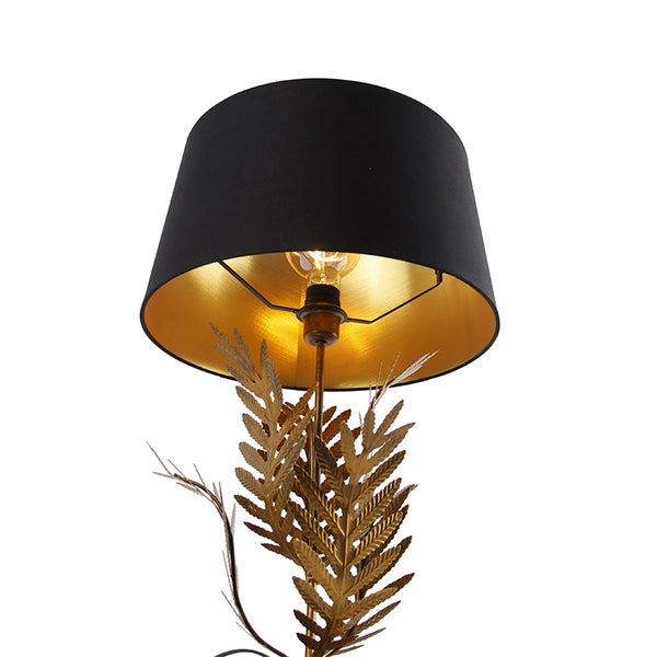 Tischlampe Gold mit schwarzem Baumwollschirm 40 cm - Botanica