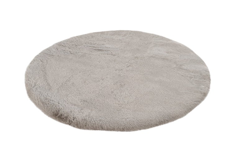 Hochflor Teppich Atieno Hellgrau Uni Ø 100 cm