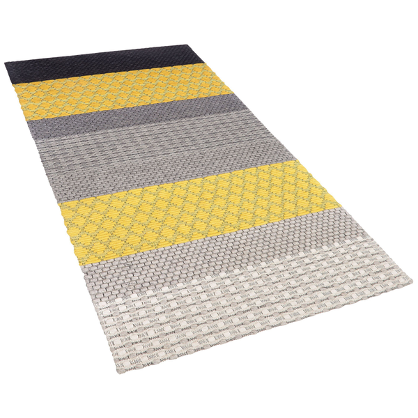 Teppich Wolle grau / gelb 80 x 150 cm Streifenmuster Kurzflor AKKAYA