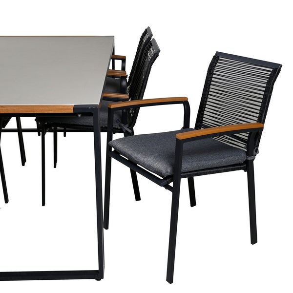 Texas Gartenset Tisch 100x200cm und 6 Stühle Dallas schwarz, natur, grau. 100 X 200 X 73 cm