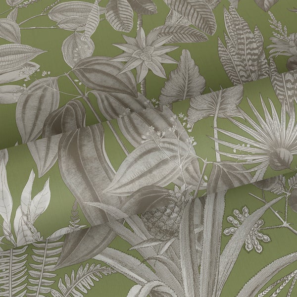 Sanders und Sanders Tapete tropische Blätter und Blüten Graugrün - 53 cm x 10 m - 640244