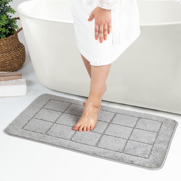 2 Waschbare Rutschfeste BadezimmerTeppiche im Set Grau 80x50/40x40 cm NOELLE