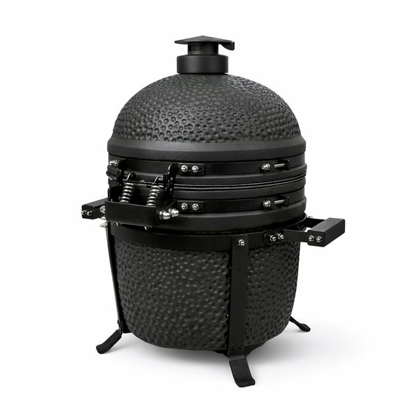 Schwarzer Keramikgrill mit rundem Design und Deckel