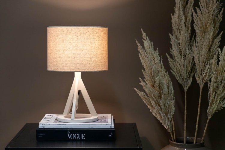 Kona Beleuchtung Tischlampe 25x18x50,5cm stof beige, weiß. 18 X 25 X 51 cm
