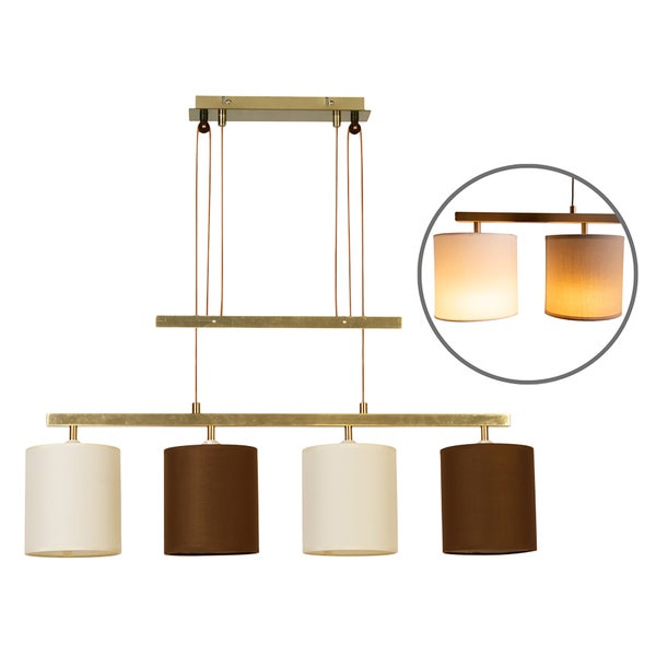 4er Pendelleuchte TILDE, klassische Pendellampe aus Metall und Textil  in Braun und Beige, mit E27-Fassungen, Pendelleuchte höhenverstellbar und  86 cm lang,  ideal als Esszimmerleuchte