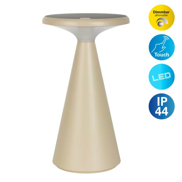 Solar-Akku-Tischleuchte Palu für Außen und Innen, aus Kunststoff in Beige , 20 cm hoch
