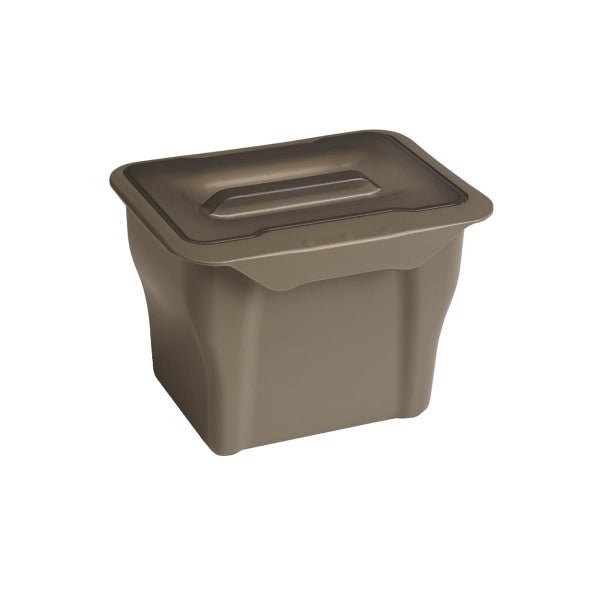 Braune Aufbewahrungsbox aus Kunststoff mit passendem Deckel.