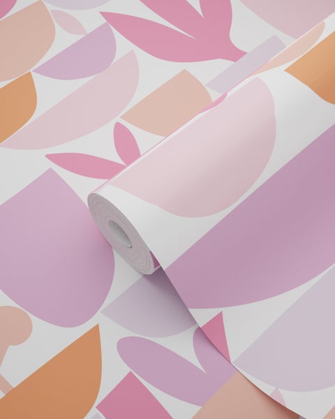 ESTAhome Tapete Keramik und Pflanzen Rosa, Lila und Orange - 50 x 900 cm - 131075