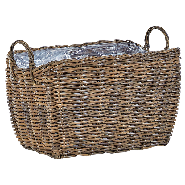 Rechteckiger Pflanzkorb aus Weide mit Griffen und Folie
