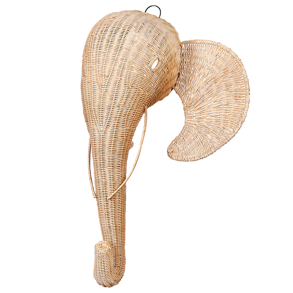 Dekorativer Elefantenkopf aus Rattan zur Wandmontage