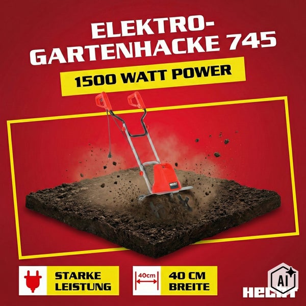 Elektro Gartenhacke Hecht 745 mit 1500 Watt Leistung und 40 Zentimeter Arbeitsbreite zur Bodenbearbeitung