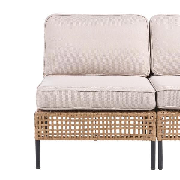 Gartensitzgruppe mit zwei Sitzen, Rattanbasis und Kissen