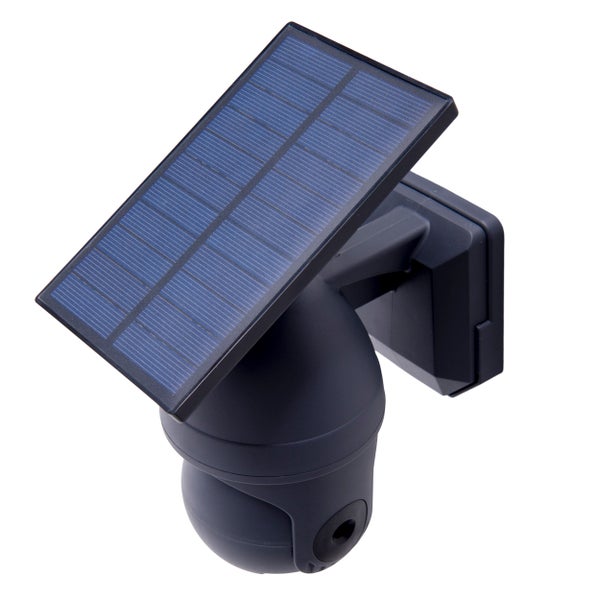 LED Solar Außenwandleuchte MOHO mit Bewegungsmelder und Security-Kamera-Attrappe , Wandleuchte aus Kunststoff in Grau, mit integrierter LED