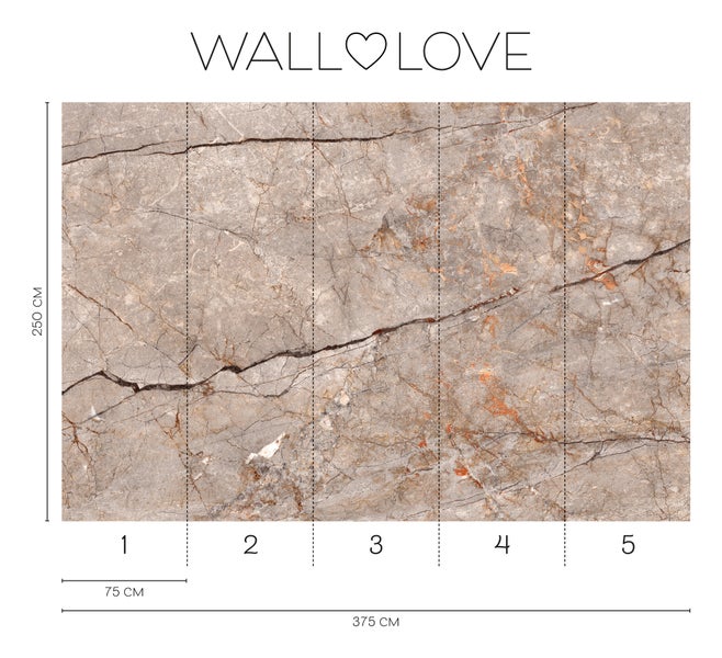 Wall Love Fototapete mit Marmorstruktur, 375 cm breit und 250 cm hoch