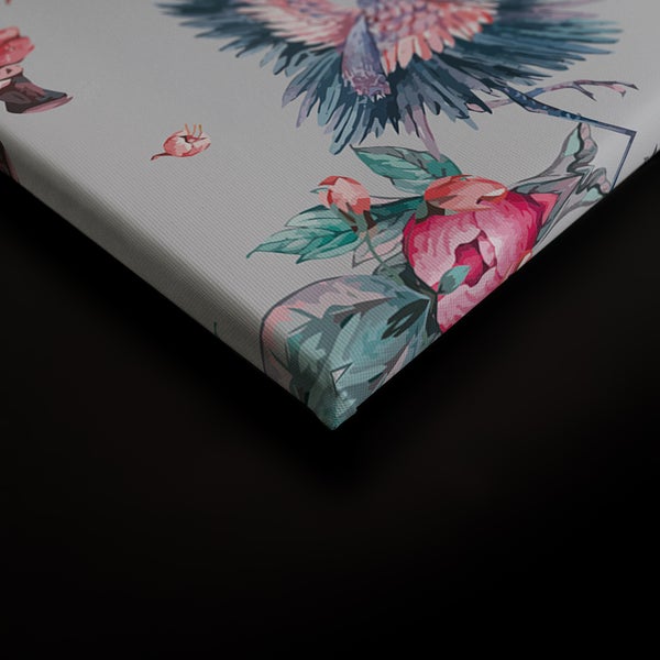 Wandbild auf Leinwand mit floralem Muster und Vogelmotiv