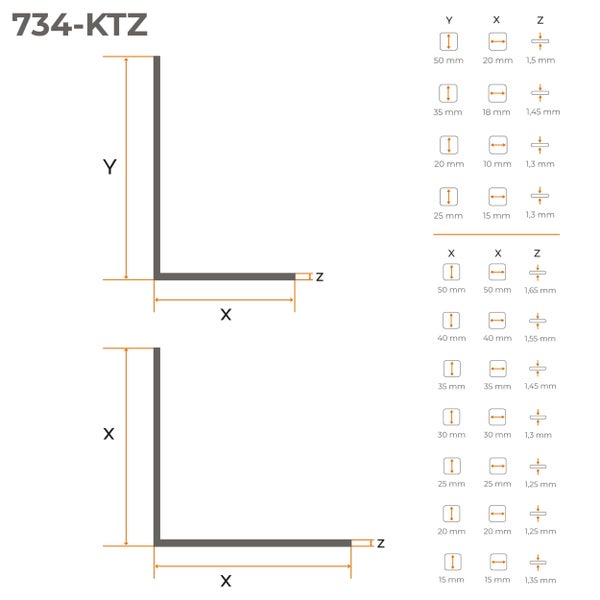 Technische Zeichnung eines Winkelprofils mit Maßangaben