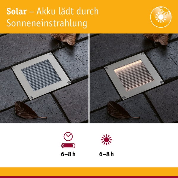 Zwei beleuchtete Hausnummern mit Solarpanel zur Wandmontage, an einer Hausfassade im Gartenambiente.
