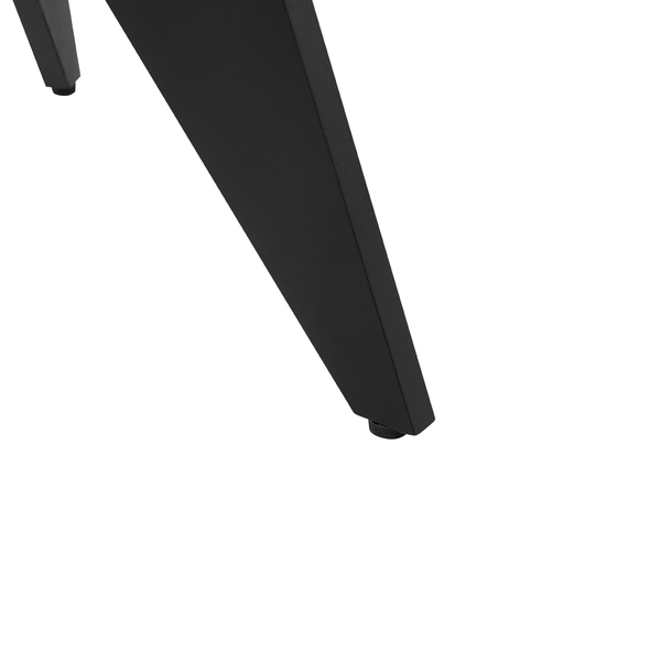 Detailansicht eines schwarzen Möbelfußes mit Bodenschoner.