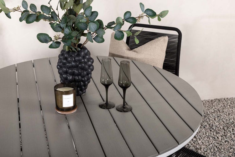 Break Gartenset Tisch Ø120cm grau, 4 Stühle Lindos schwarz. 120 X 120 X 74 cm