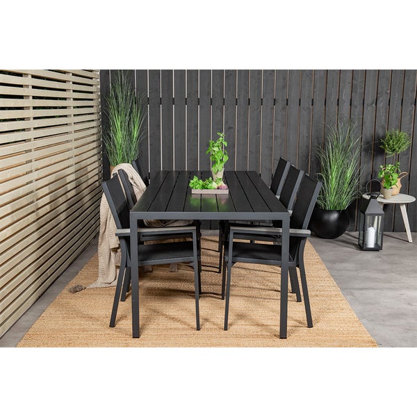 Break Gartenset Tisch 90x205cm schwarz, 6 Stühle schwarz. 90 X 205 X 74 cm