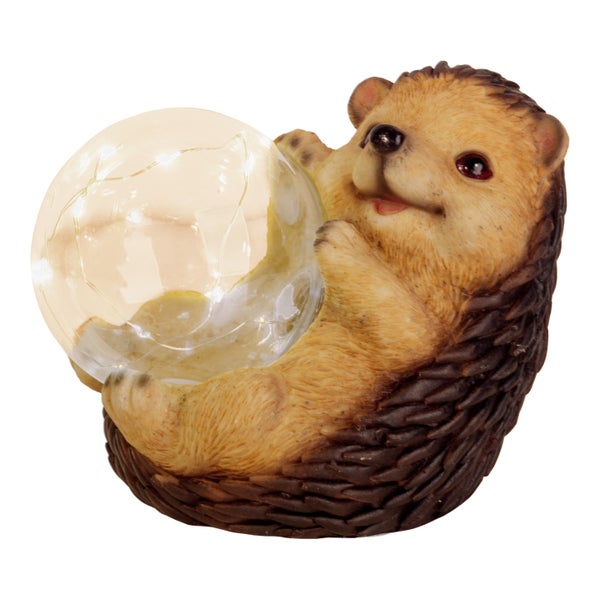 LED Solarleuchte Igel für Terrasse und Garten, aus braunem Kunststoff, mit fest verbauten LEDs, Deko Lampe für Außen 17 x 14,5 x 12 cm