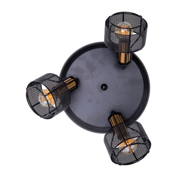 Deckenleuchte mit drei Leuchten und einem Lampenschirm aus Metallgitter