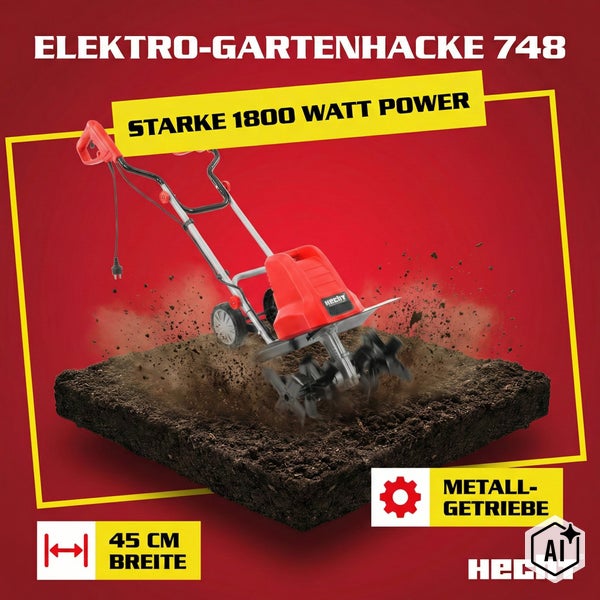 Elektro-Gartenhacke 748 mit 1800 Watt Leistung, 45 Zentimeter Arbeitsbreite und Metallgetriebe von Hecht.