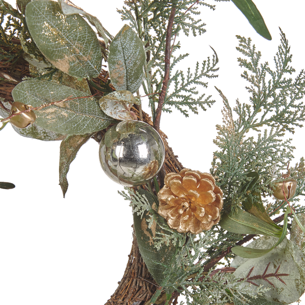 Dekokranz grün / gold mit Zapfen ⌀ 45 cm HOVILA