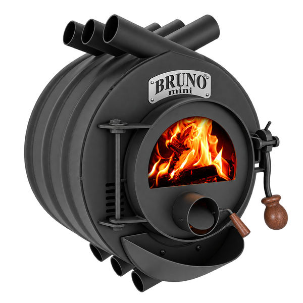 Bruno Mini Kaminofen mit Sichtfenster und brennendem Holzfeuer