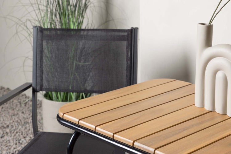 Holmbeck Gartenset Tisch, 2 Stühle  natur,schwarz. 88 X 70 X 74 cm
