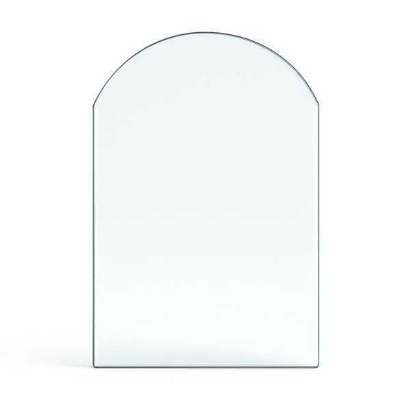 Funkenschutzplatte aus Glas, Bogenform, transparent.