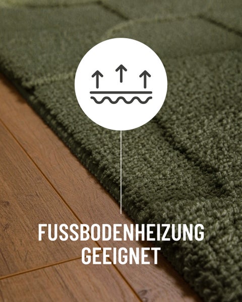 Symbol für Fußbodenheizung geeignet auf einem Teppich.