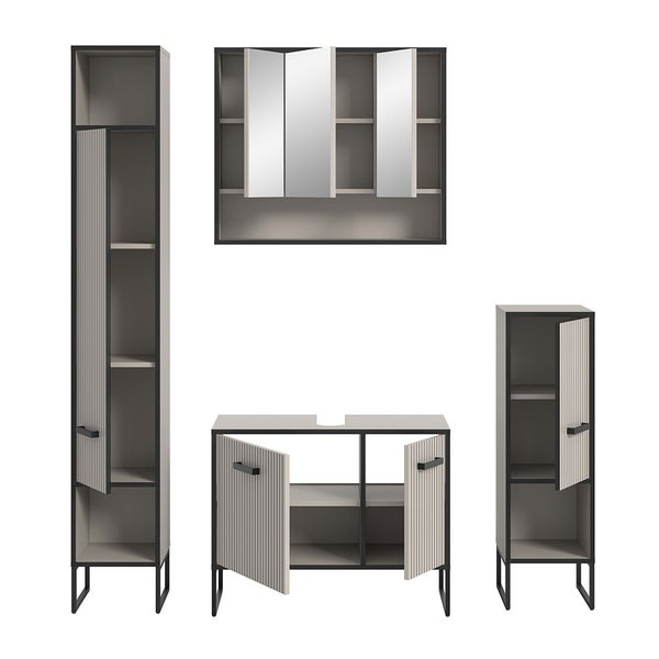 Bagno Badmöbelset 4 Teile hellgrau, cremefarben. 170 X 36 X 192 cm