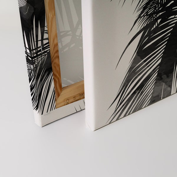 Zwei Leinwandbilder mit Palmenmotiven und Holzrahmen