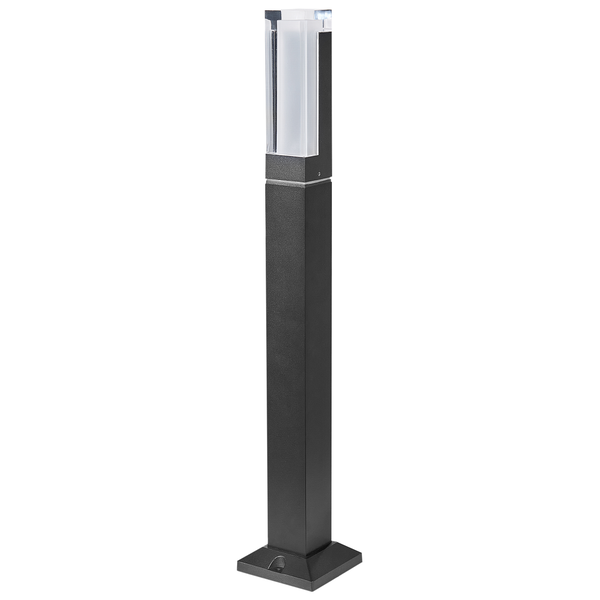 Moderne LED-Wegeleuchte in Anthrazit mit quadratischer Säule und transparentem Lichtelement.