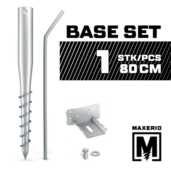 MAXERIO® 80 cm 1er Base-Set + Konsole Schraubfundament Bodenhülse Erdanker Erdschraube Einschraubhülse Erdschraubenfundament Bodenanker Schraubanker Fundament für Gartenhaus Terrasse Sauna Gewächshaus