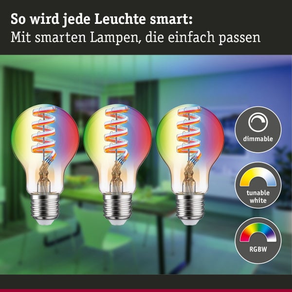 Esszimmer mit dekorativen Pendelleuchten, steuerbar über Fernbedienung, App oder Sprachsteuerung dank Zigbee Smart Home Technologie.