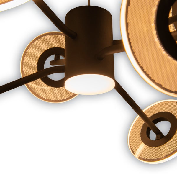 LED Pendelleuchte DISCUS aus schwarzem Metall und weißem Kunststoffmit fest verbauten LEDs, Hängelampe für Esszimmer, Wohnzimmer, Diele oder Büro mit einem  Øvon ca. 57 cm