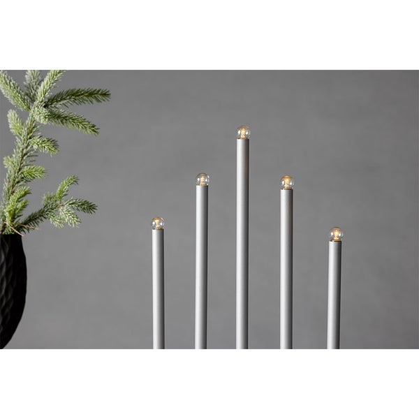 Björnfjället Adventsleuchter elektrisch 5 Lichter silberfarben. 22 X 7 X 40 cm
