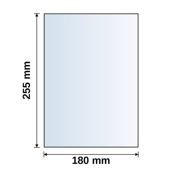 Skizze mit den Produktmaßen 180 Millimeter Breite und 255 Millimeter Höhe.
