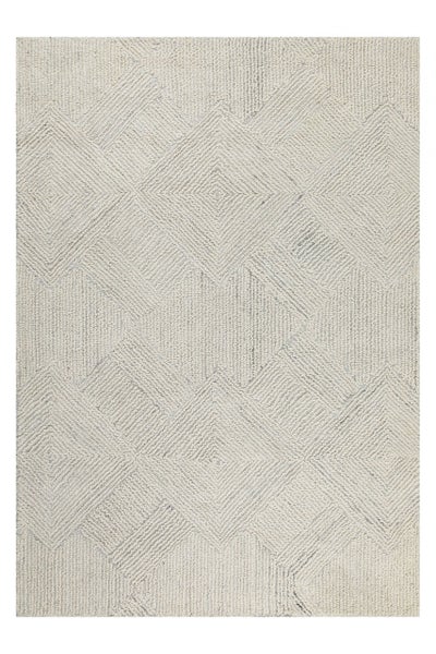 Rechteckiger Teppich mit geometrischem Rautenmuster und strukturierter Oberfläche.