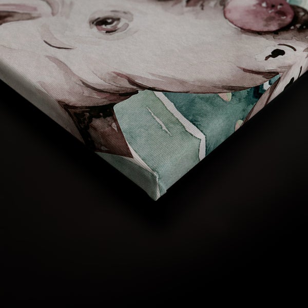 Wandbild auf Leinwand mit Aquarellmotiv eines Schweins, quadratisches Format.
