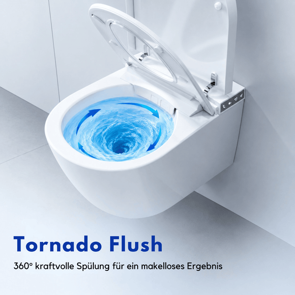 Wandhänge WC mit Tornado Flush Spültechnologie für eine gründliche 360 Grad Spülung.