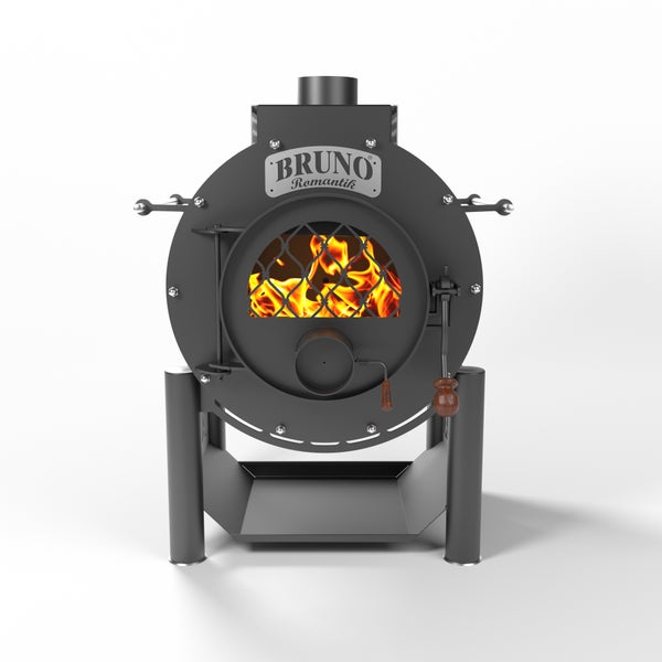 Kaminofen mit Feuerraum und Bruno Romantik Logo