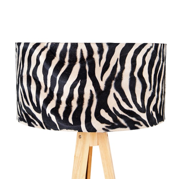QAZQA - Klassisch I Antik Stehlampe Holz mit Stoffschirm Zebra 50 cm - Stativ Classic I Wohnzimmer I Schlafzimmer - Textil Rund - LED geeignet E27