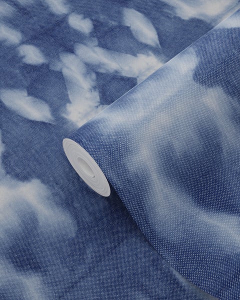 ESTAhome Tapete Tie-Dye Shibori Muster Indigoblau - 53 cm x 10.05 m - 148685